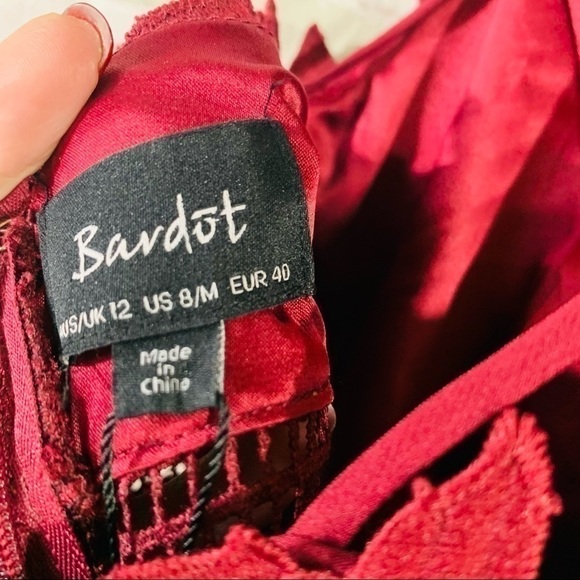 Bardot NWT Gemma Lace Sheath Burgundy Halter Dress Size 8 - Picture 12 of 12